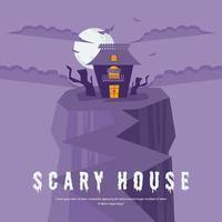 Lycklig halloween kort med skrämmande hus på de kulle vektor illustration mall design