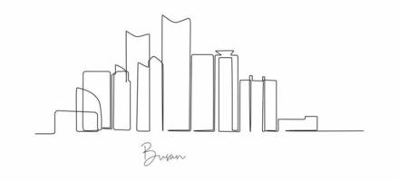 eine einzige Linienzeichnung der Skyline von Busan. historische Stadtlandschaft der Welt. bestes Urlaubsziel. editierbarer Schlaganfall trendige durchgehende Linie zeichnen Design-Vektorillustration vektor