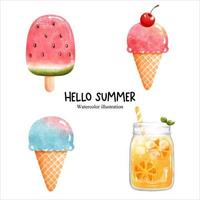 Hej sommar, sommar vattenfärg. vektor illustration