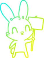 Kalte Gradientenlinie zeichnet niedliches Cartoon-Kaninchen mit Schild vektor