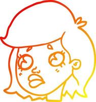 warme Gradientenlinie Zeichnung Cartoon trauriges Mädchen vektor
