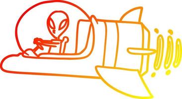 Warme Gradientenlinie Zeichnung Cartoon Alien-Raumschiff vektor