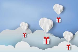 3D-Papierballons mit Geschenken in den Wolken vektor