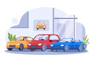 autohausansicht-illustrationskonzept auf weißem hintergrund vektor