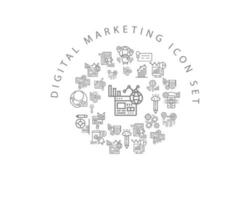 digital marknadsföring ikon uppsättning design på vit bakgrund vektor