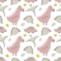 süßes babymuster mit dinosauriern, reptilien. nahtloser Hintergrund. stilvolles Ornament im skandinavischen Stil. Endlosdruck auf Stoff, Kindertextilien. vektorillustration, handgezeichnet vektor