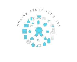 Online-Shop-Icon-Set-Design auf weißem Hintergrund. vektor