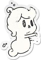 bedrövad klistermärke tecknad av ett sött kawaii-spöke vektor