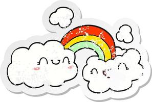 beunruhigter Aufkleber von Wolken und Regenbogen eines glücklichen Cartoon vektor