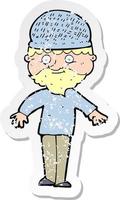 Retro-Distressed-Aufkleber eines Cartoon-Mannes mit Wintermütze vektor