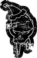 glad tecknad nödställd ikon av en skallig man som bär tomtehatt vektor