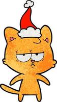 gelangweilter strukturierter Cartoon einer Katze mit Weihnachtsmütze vektor