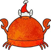 strukturierter Cartoon einer Krabbe mit Weihnachtsmütze vektor