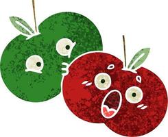 retro illustration stil tecknad serie par av äpplen vektor
