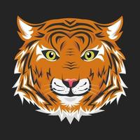 Vektorillustration des Tigerkopfes auf schwarzem Hintergrund. flacher Cartoon-Stil. vektor