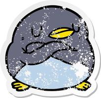 bedrövad klistermärke av en tecknad pingvin vektor