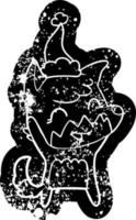 Fröhliche Cartoon-Distressed-Ikone eines Fuchses mit Weihnachtsmütze vektor