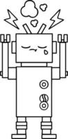 linjeteckning tecknad gråtande robot vektor