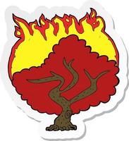 klistermärke av en tecknad brinnande träd vektor