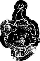 skrattande tecknad serie bedrövad ikon av en hund bär santa hatt vektor