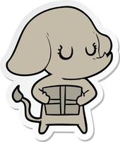Aufkleber eines niedlichen Cartoonelefanten mit Geschenk vektor