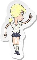 Retro-Distressed-Aufkleber eines Cartoon-Mädchens mit Idee vektor