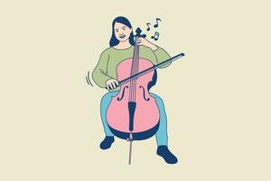 illustrationer av ung skön musiker spelar cello i utomhus vektor