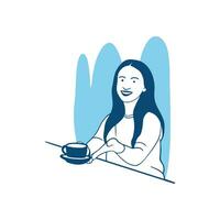 vektor illustration Barista kvinna njut av dricka kaffe i kaffe affär