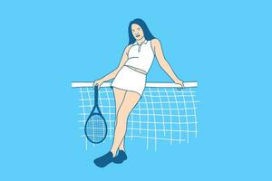 Illustrationen einer schönen jungen Tennisfrau mit Schlägern vektor