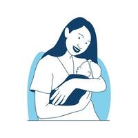Flat Style Vector Illustration Junge Mutter und neugeborenes Baby schlafen