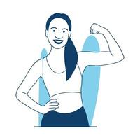 Vektorgrafik im flachen Stil Ein schönes Mädchen, das nach dem Training Muskeln zeigt