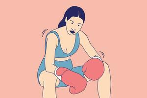 illustrationer av skön boxare kvinna resten efter en boxning match vektor