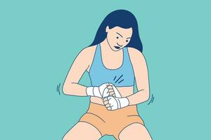 illustrationer av skön boxare kvinna slå in henne hand redo till boxning vektor