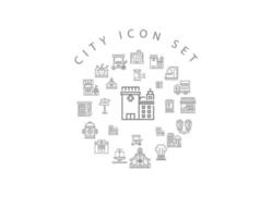 Stadt-Icon-Set-Design auf weißem Hintergrund.