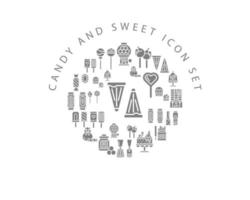 Süßigkeiten und süße Symbol-Set-Design auf weißem Hintergrund. vektor