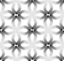 blommig geometrisk sömlös mönster med prickad slinga rader. eleganta dekorativ svartvit bakgrund med blomma kronblad vektor