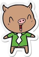 klistermärke av en Lycklig tecknad serie gris bär skjorta och slips vektor