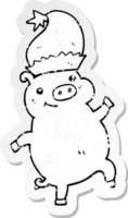 beunruhigter Aufkleber eines glücklichen Weihnachtsschweins der Karikatur vektor