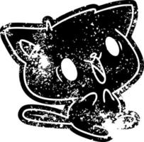 grunge ikon av söt kawaii katt vektor
