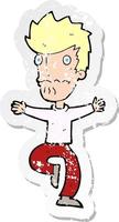 Retro-Distressed-Sticker eines erschrockenen Cartoon-Mannes vektor