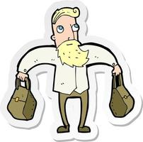 Aufkleber eines Cartoon-Hipster-Mannes, der Taschen trägt vektor