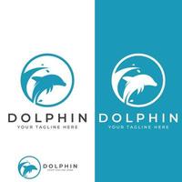 Delphin-Logo. Delfinspringen auf den Wellen des Meeres oder Strandes. mit Vektorillustrationsbearbeitung. vektor