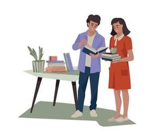 Kerl und Mädchen mit Büchern. Illustration zum Thema Buch. Liebe zum Lesen. Vektorbild. vektor