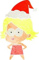 Retro-Karikatur eines Mädchens, das eine Weihnachtsmütze trägt vektor