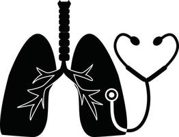 lungor cancer diagnos logotyp med stetoskop. lunginflammation awarness dag. platt stil. vektor