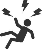 Elektroschock-Symbol auf weißem Hintergrund. Mann vom Blitz getroffen. Unfallsymbol. flacher Stil. vektor