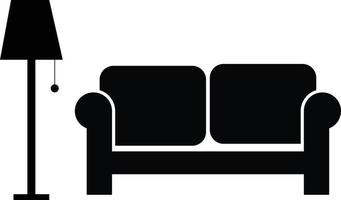 soffa och lampa ikon på vit bakgrund. symbol av levande rum. Hem tecken. platt stil. vektor