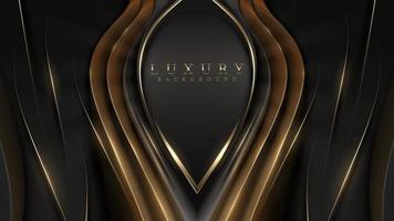 schwarzer luxushintergrund mit goldenen linienelementen und lichtstrahleffektdekoration. vektor