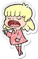 Distressed Sticker einer Cartoon-Frau, die laut spricht vektor