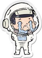 beunruhigter Aufkleber eines weinenden Cartoon-Astronauten vektor